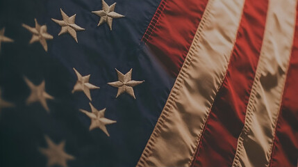 Close-up American flag, textured fabric, patriotic
