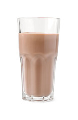 Tasty chocolate milk in glass isolated on white