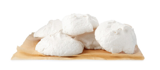 Delicious homemade meringue cookies isolated on white