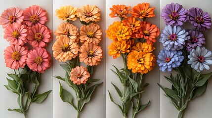 Obraz premium Vibrant Zinnia Flowers Arranged in a Colorful Gradient