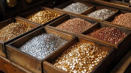 Gold Silver Metal Scrap Recycling Bins Closeup