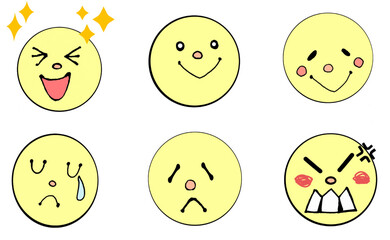 Hand drawn emotion icon set - illustrations of cute faces expressing six emotions