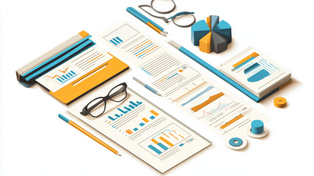 Isometric visual of audit logs and system monitoring tools for tracking business operations