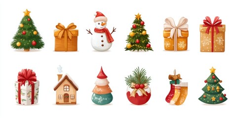 Close-up of assorted colorful Christmas decorations including ornaments, pinecones, and festive ribbons.