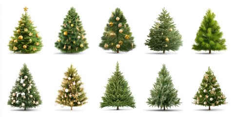 Obraz premium Close-up of decorated Christmas trees with colorful ornaments and lights, festive holiday decor in soft lighting.