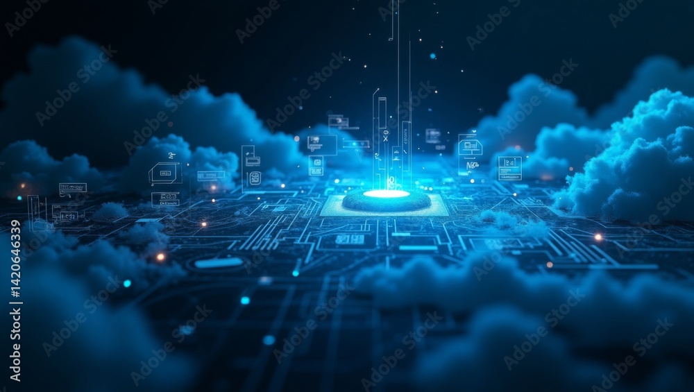 Poster Cloud computing technology network digital circuit with abstract data flow