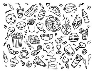 hand drawn Fastfood doodles