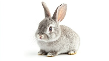 Adorable gray bunny portrait on white background capturing its innocence