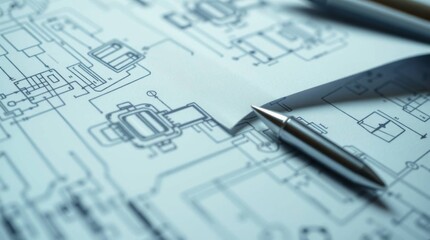 Engineering Blueprint with Pen for Design and Construction Projects