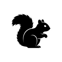 Black silhouette vector icon of a squirrel with large curved tail and small paws in minimalist flat style