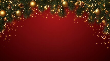 Christmas themed decoration with lights and ornaments on red