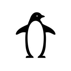 Fototapeta premium Penguin silhouette icon in solid black vector style with upright stance and open flippers in minimal design