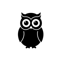 A vector icon of an owl in black silhouette, featuring wide eyes, pointed ears, and perched position, designed in a clean minimal flat style