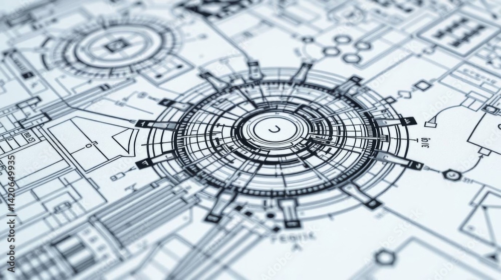 Aufkleber futuristic blueprint technical drawing design concept close up view