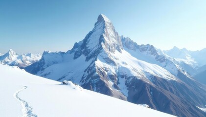 Obraz premium Snow covered mountain peak, pristine white landscape, crystal, icy, design