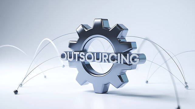 Creative representation of outsourcing with a metallic gear symbolizing collaboration and efficiency in business processes
