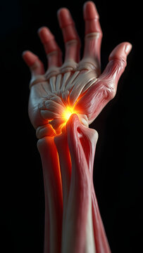 A tennis elbow tendon glowing bronze/marble with vascular details. Perfect for shockwave therapy.