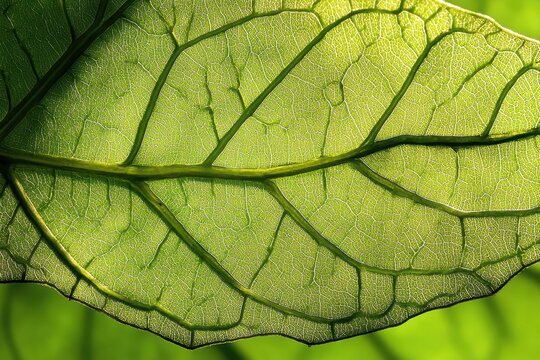 Close-up view of a vibrant green leaf, showcasing intricate vein patterns - Powered by Adobe