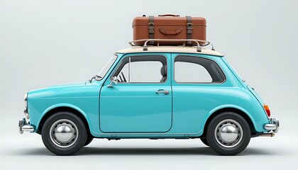 Vintage Blue Car Ready for Road Trip Adventure: Classic Car Travel