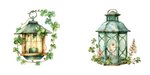 clover lantern watercolor vector illustration © Dar