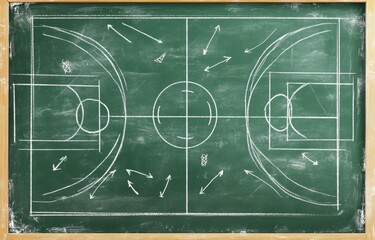 Basketball Court Diagram on Chalkboard