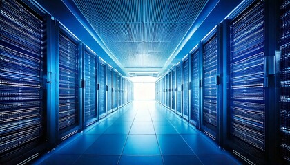 Fototapeta premium Futuristic Data Center with Glowing Servers and Cyber Theme Architecture
