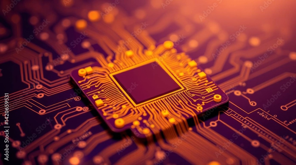 Aufkleber Modern microchip CPU processor on motherboard circuit represents technology
