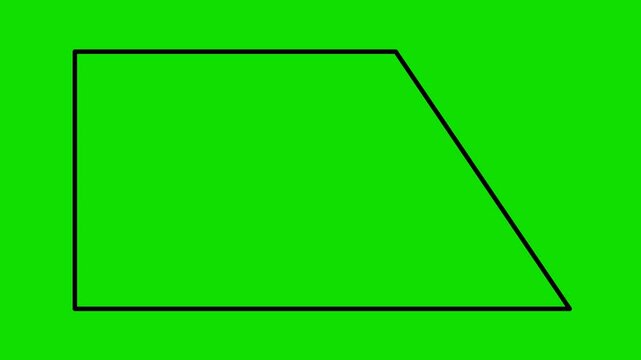 video animation contours of rectangular trapezoid being drawn, on a green chroma key background