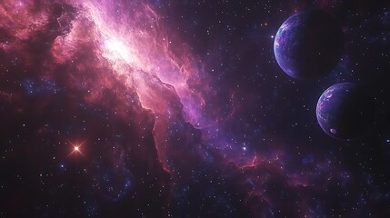 Obraz premium Vibrant Cosmic Nebula and Stars, A vibrant cosmic scene with colorful nebulae and distant stars