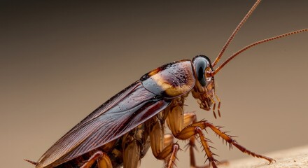 Closeup of Brown Cockroach on Neutral Background
