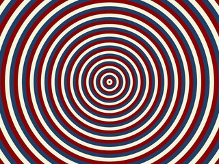 An abstract background with concentric circles in red, white, and blue. The pattern creates a hypnotic, almost three-dimensional effect.