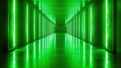 Fototapeta premium Neon green tunnel hallway