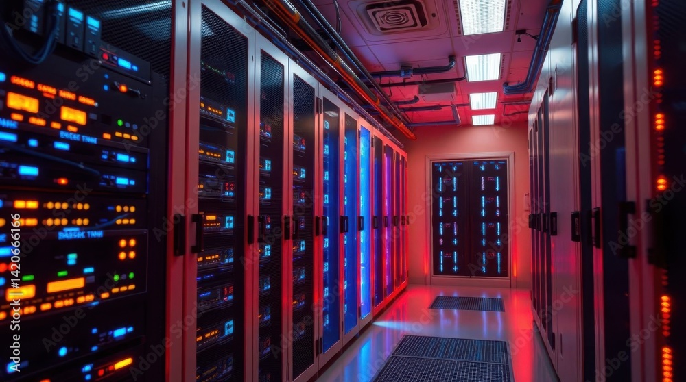 Aufkleber server room filled with working equipment for computing and data storage