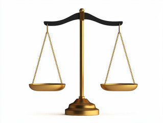A golden balance scale symbolizes justice and fairness, featuring two evenly sized pans suspended from a central beam.