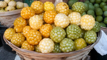 Vibrant Colorful Exotic Fruits in Basket Market