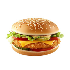 hamburger or burger with cheese and vegetables isolated on white background