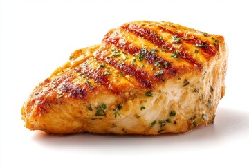 studio photo of a grilled chicken breast on a white background, isolated