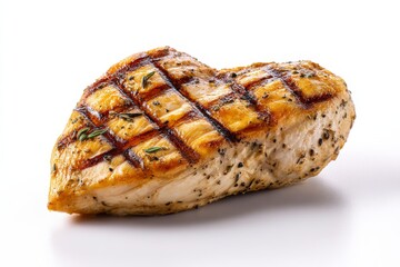 studio photo of a grilled chicken breast on a white background, isolated