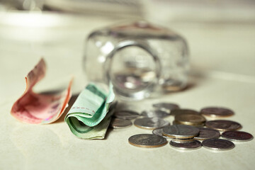 Concept of saving money for future. Thai money. Selective focus