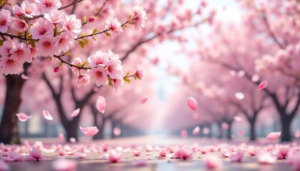 Fototapeta premium Beautiful cherry blossom trees in full bloom.