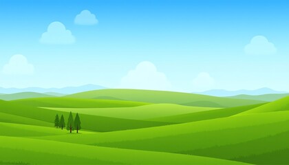 Obraz premium Vast green hills under a bright blue sky.