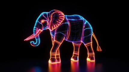 Obraz premium Neon elephant, dark background, digital art, wildlife, graphic design