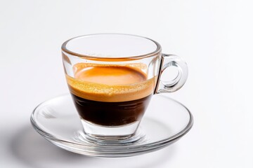 High quality studio photo of a steaming espresso coffee in a cup, isolated on white background, ideal for morning routine or café culture concepts.