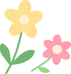 꽃 일러스트, 귀여운 꽃, 두 송이 구성, 감성 그래픽, 플랫 스타일, 봄 식물, 자연 요소, 장식용 이미지

