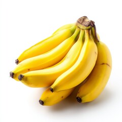 High quality studio photo of a bunch of fresh bananas isolated on a clean white background, ideal for healthy food or nutrition concepts.