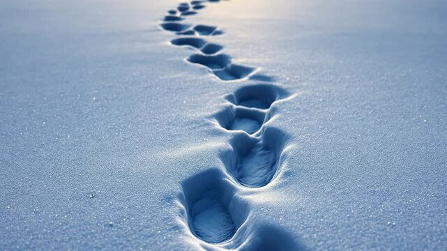 Footprints on fresh snow path in winter landscape