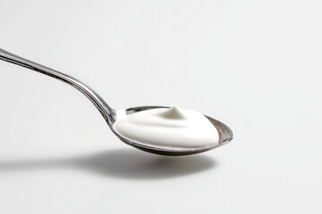 studio photo of plain yogurt in a spoon on a white background, high-resolution