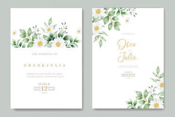 wedding invitation card with flower chrysantemum watercolor