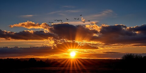 Golden sunset over a vast field