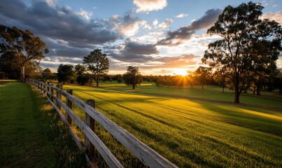 Fototapeta premium Golden sunset over a tranquil golf course